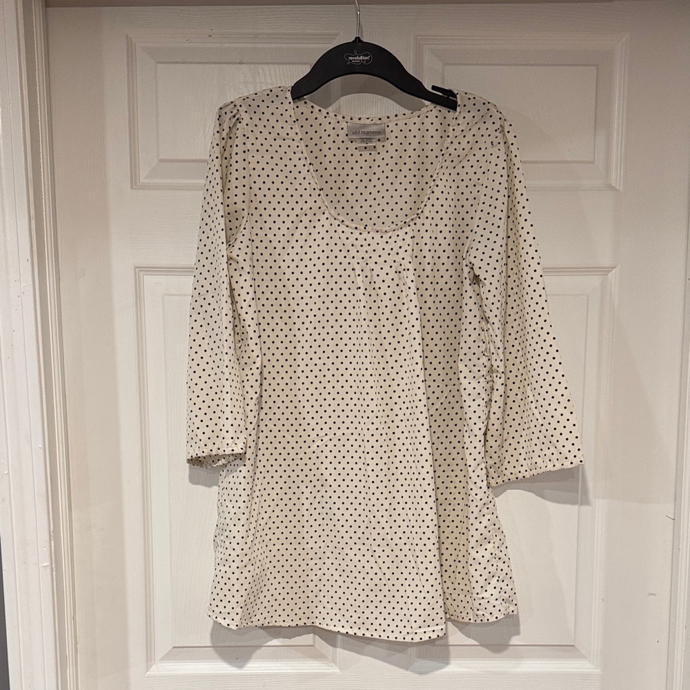 Oh! Mamma Cream Long Sleeve Maternity Shirt with Black Dots